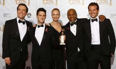 Elenco de "The Hangover": Ed Helms, Justin Bartha, Heather Graham y Bradley Cooper. La cinta fue elegida mejor comedia en los Globos de Oro